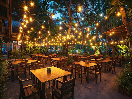 string lights above a patio