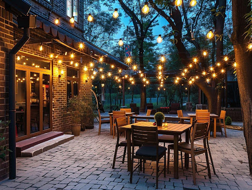 string lights above a patio