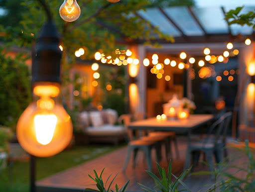 string lights above a patio