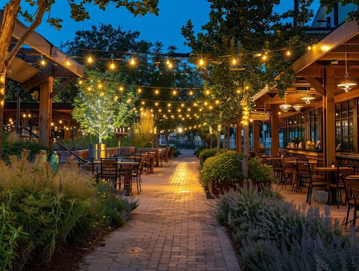 string lights above a patio